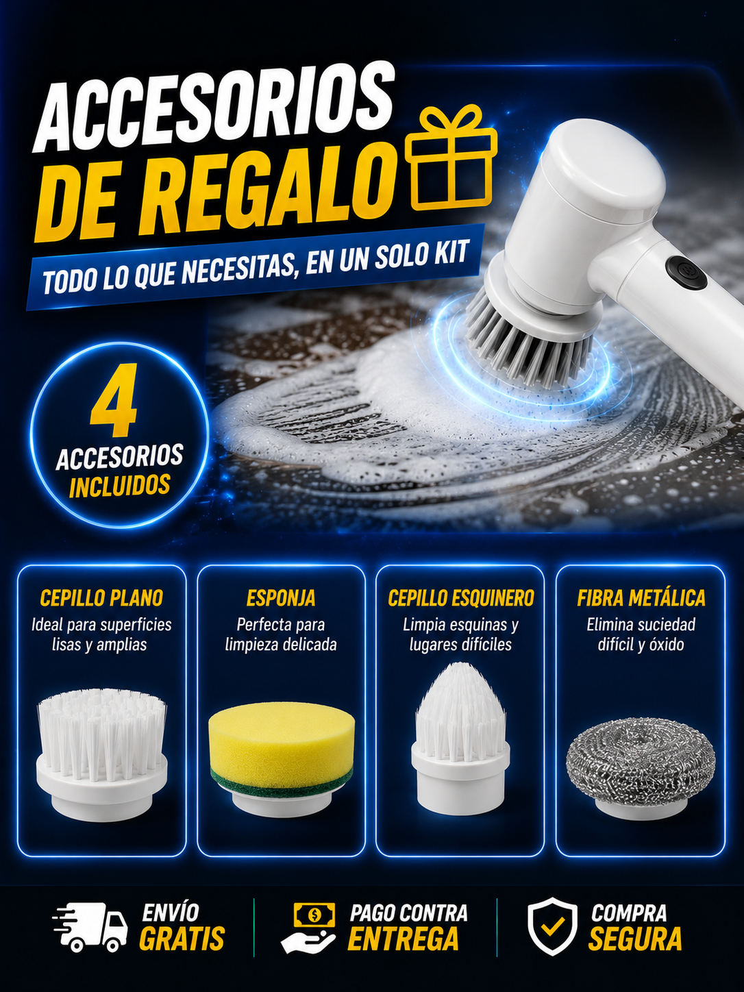 ✨Deja de perder horas fregando grasa y suciedad difíciles — Cepillo Eléctrico 5 en 1