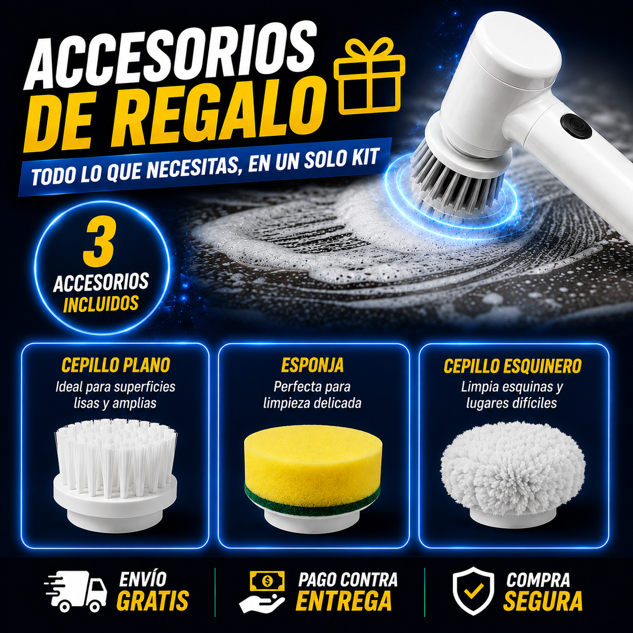 ✨Deja de perder horas fregando grasa y suciedad difíciles — Cepillo Eléctrico 5 en 1