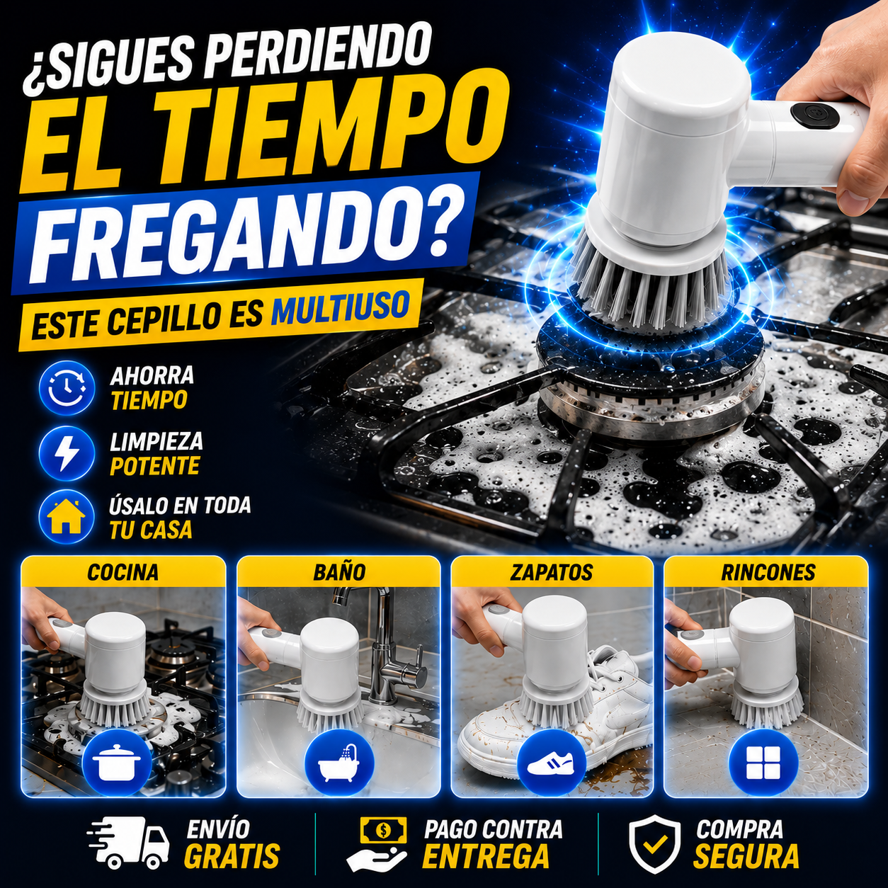 ✨Deja de perder horas fregando grasa y suciedad difíciles — Cepillo Eléctrico 5 en 1